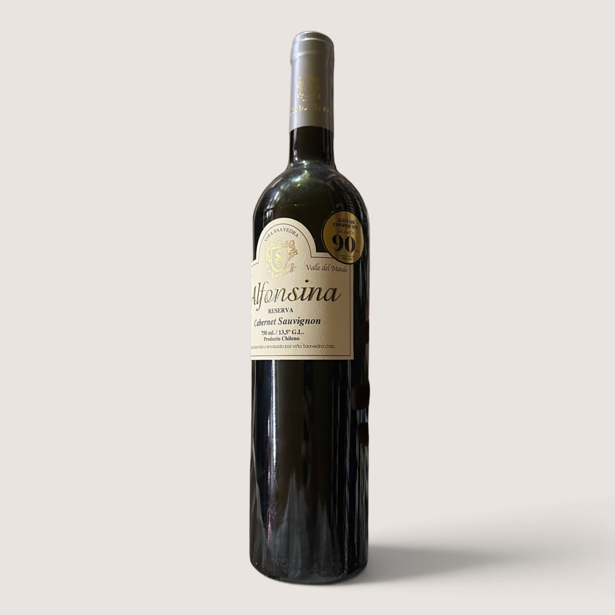 Botella de vino tinto Alfonsina Reserva Cabernet Sauvignon de Mi tienda, origen Valle del Maule, Chile